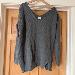 Pact Organic Double V Tunic Sweater Charcoal Gray 100% Cotton L